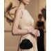 Evening Bags Wholesale - Black Chiffon Rosettes w/ Rhinestone Ring Wristlet Evening Bag - BG-100187B